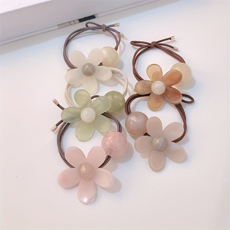 Jelly Color Cute Flower Hair Tie Tying Hair Rope High Elastic Ponytail Hair Circle Versatile Hair Rope Hair Additions