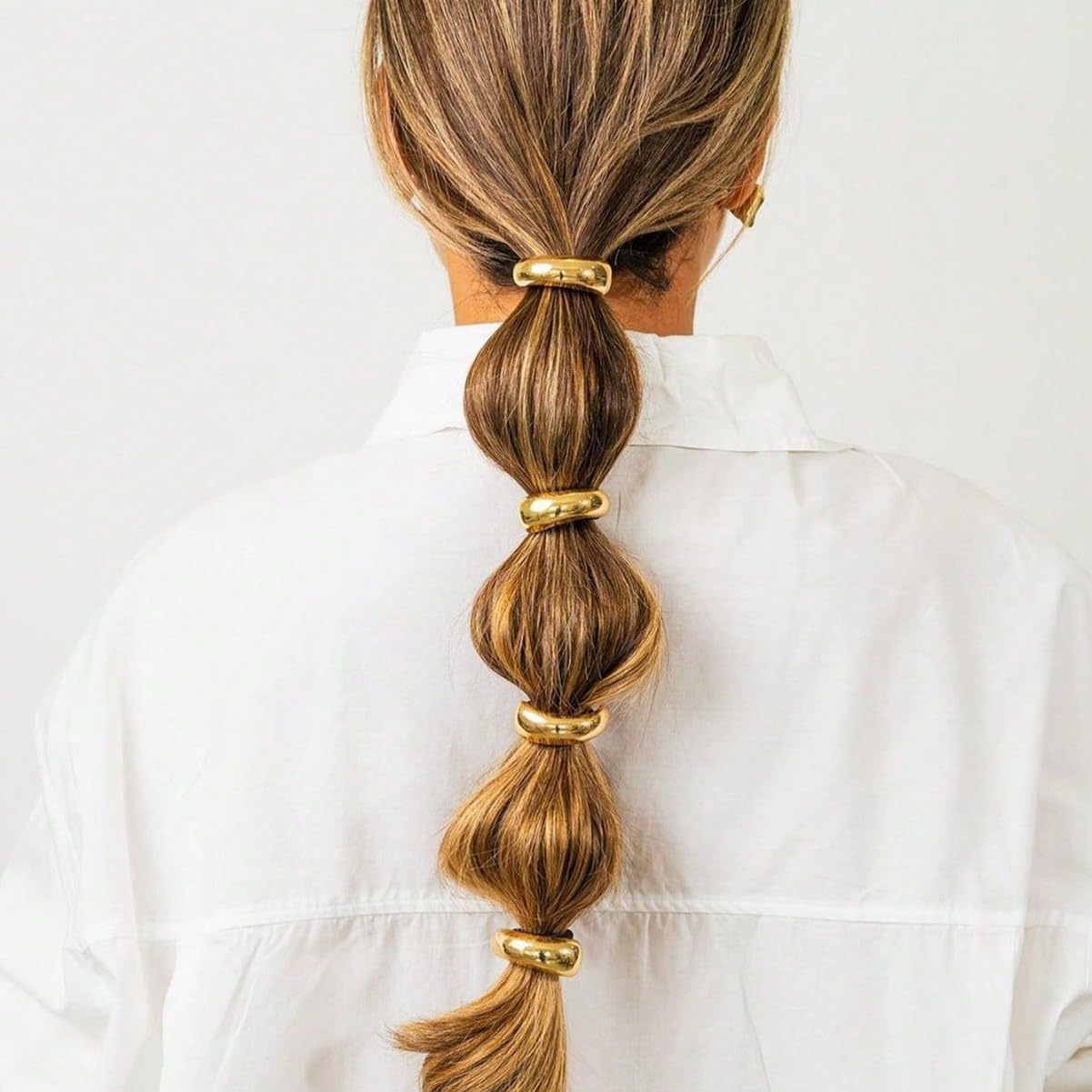 4pcs Golden Metal Hair Ties for Women - Geometric Elastic Hair Cuffs with Secure Hold for Thick Hair, Elegant Retro Hair Accessories for Birthdays & Special Occasions, Hair Styling Accessories, Sophisticated Look, Flexible Design