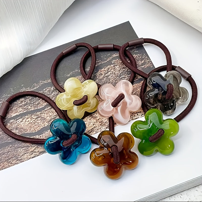 6pcs/9pcs/3pcs/12pcs/8pcs Pieces of Early Spring Flower Hair Rings, Mixed Color Hair Rings, High Elastic Hair Bands, Flower Hair Accessories, Sweet and Cute, Hairband Head, Suitable for Ponytails and Buns