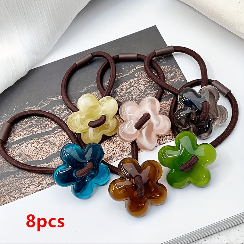 6pcs/9pcs/3pcs/12pcs/8pcs Pieces of Early Spring Flower Hair Rings, Mixed Color Hair Rings, High Elastic Hair Bands, Flower Hair Accessories, Sweet and Cute, Hairband Head, Suitable for Ponytails and Buns