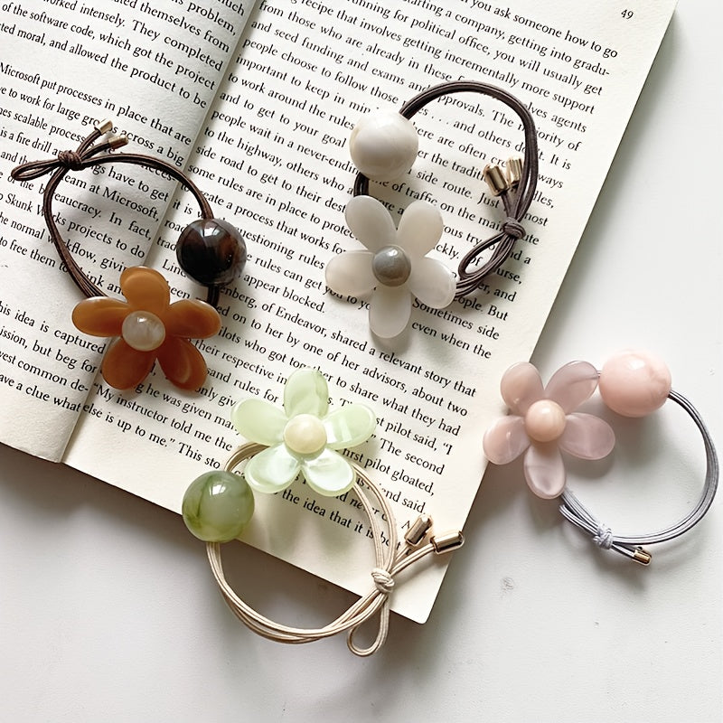 Jelly Color Cute Flower Hair Tie Tying Hair Rope High Elastic Ponytail Hair Circle Versatile Hair Rope Hair Additions