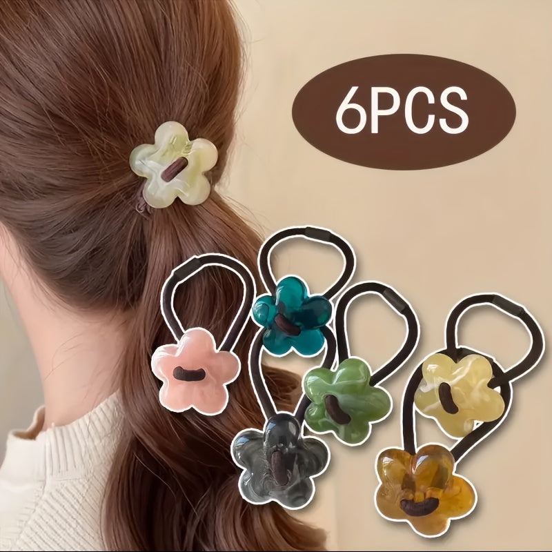 6pcs/9pcs/3pcs/12pcs/8pcs Pieces of Early Spring Flower Hair Rings, Mixed Color Hair Rings, High Elastic Hair Bands, Flower Hair Accessories, Sweet and Cute, Hairband Head, Suitable for Ponytails and Buns