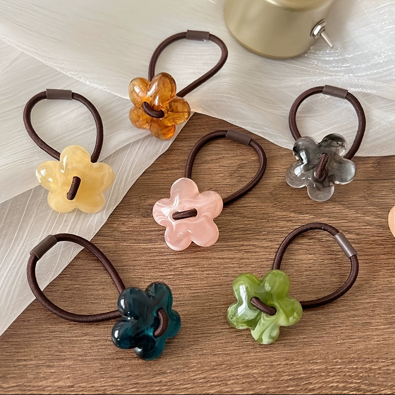 6pcs/9pcs/3pcs/12pcs/8pcs Pieces of Early Spring Flower Hair Rings, Mixed Color Hair Rings, High Elastic Hair Bands, Flower Hair Accessories, Sweet and Cute, Hairband Head, Suitable for Ponytails and Buns