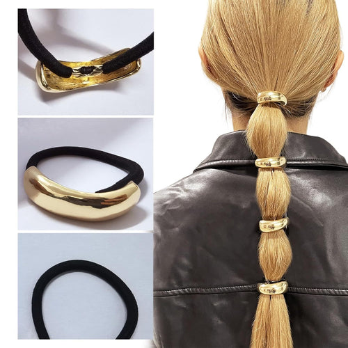 4pcs Golden Metal Hair Ties for Women - Geometric Elastic Hair Cuffs with Secure Hold for Thick Hair, Elegant Retro Hair Accessories for Birthdays & Special Occasions, Hair Styling Accessories, Sophisticated Look, Flexible Design