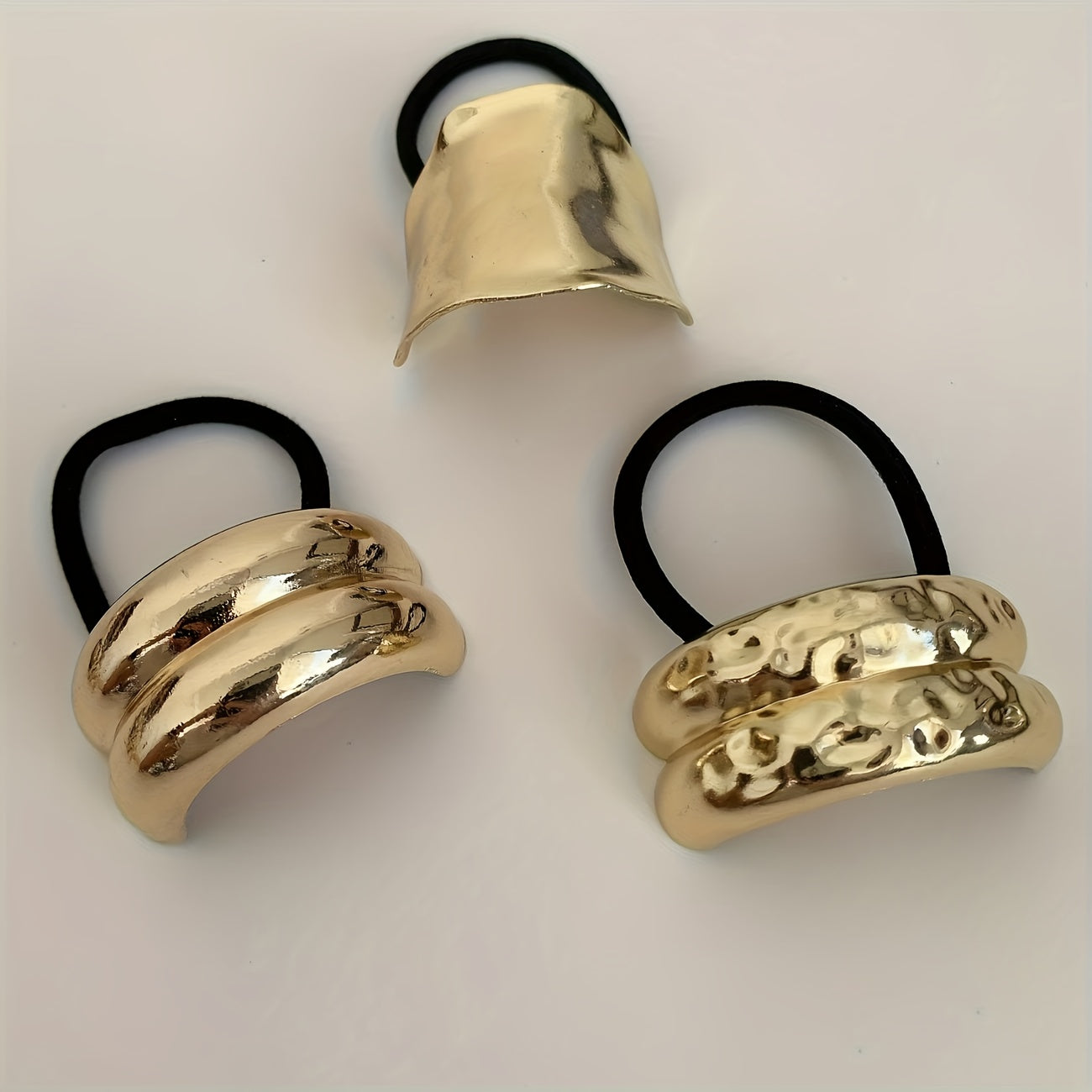 3 Elegant Golden Alloy Hair Ties with Chic Geometric Metal-trimmed Headbands, Durable High-elasticity Black Elastic Hair Accessories, Perfect for Stylish Ponytails, Valentine's Day Gift