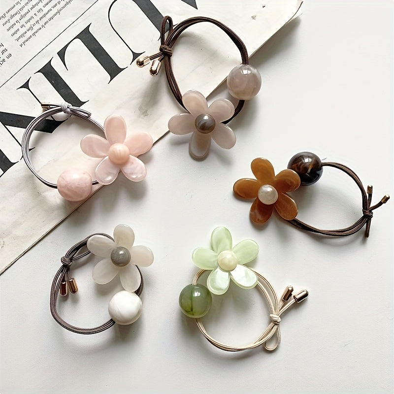 Jelly Color Cute Flower Hair Tie Tying Hair Rope High Elastic Ponytail Hair Circle Versatile Hair Rope Hair Additions