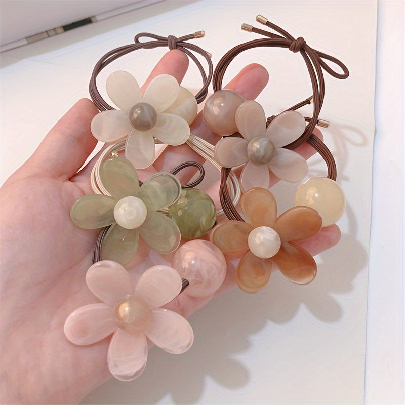 Jelly Color Cute Flower Hair Tie Tying Hair Rope High Elastic Ponytail Hair Circle Versatile Hair Rope Hair Additions