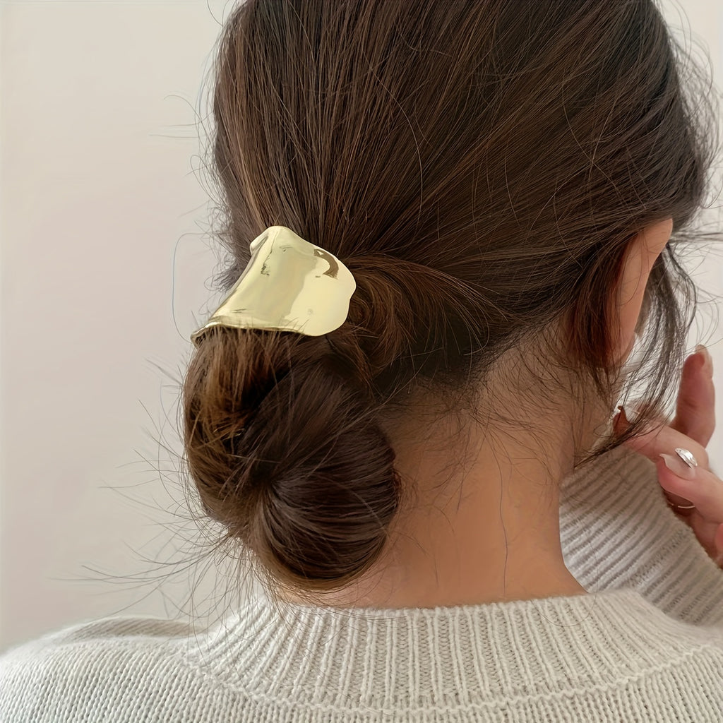 3 Elegant Golden Alloy Hair Ties with Chic Geometric Metal-trimmed Headbands, Durable High-elasticity Black Elastic Hair Accessories, Perfect for Stylish Ponytails, Valentine's Day Gift