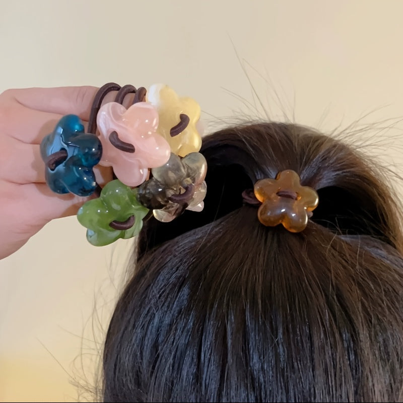 6pcs/9pcs/3pcs/12pcs/8pcs Pieces of Early Spring Flower Hair Rings, Mixed Color Hair Rings, High Elastic Hair Bands, Flower Hair Accessories, Sweet and Cute, Hairband Head, Suitable for Ponytails and Buns