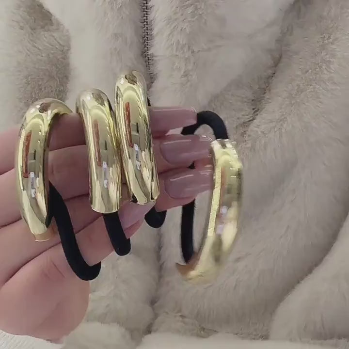 4pcs Golden Metal Hair Ties for Women - Geometric Elastic Hair Cuffs with Secure Hold for Thick Hair, Elegant Retro Hair Accessories for Birthdays & Special Occasions, Hair Styling Accessories, Sophisticated Look, Flexible Design
